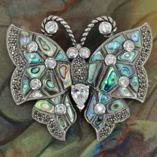 Vintage Butterfly Brooch with Abalones and Numerous Gemstones