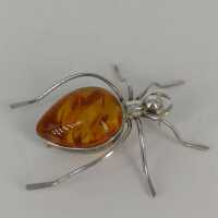 Vintage Brosche in Silber mit Bernstein - Annodazumal...