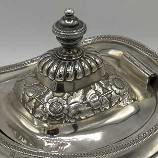 Antique large tea set in silver with unusual decoration