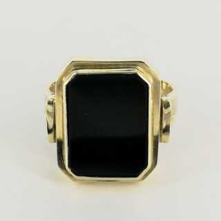 Gold Art Deco Mens Ring with Black Onyx Plate Signet Ring
