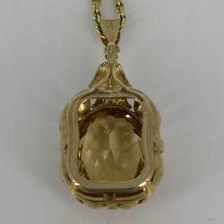 Elegant art nouveau pendant in gold with natural citrine incl. chain