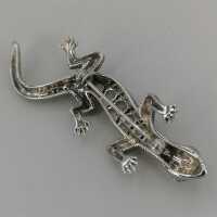 Lizard brooch in silver with light blue topazes and marcasites
