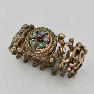 Antique Scissors Bracelet in Gold Doublé with Opals, Pearls and Ruby