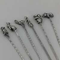 Antique Set of Six Snail Forks with Container in Silver