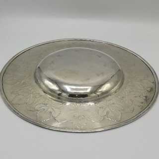 Unique large Art Deco plate in solid silver handcrafted