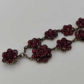 Antique Ladies Bracelet with Bohemian Garnet Stones Biedermeier Flowers