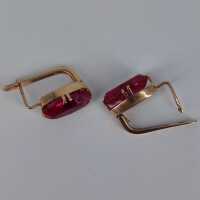 Gold Ohrringe mit leuchtenden Spinellen - Annodazumal Antikschmuck: Vintage Gold Ohrringe online kaufen