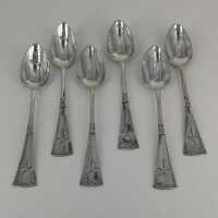 Beautiful Art Deco Set of 6 Coffee Spoons in Silver in Original Case