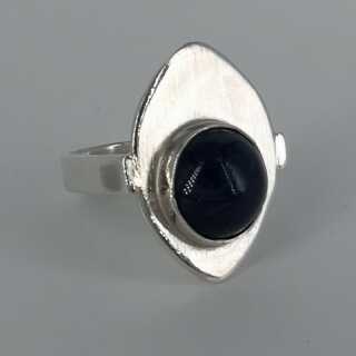 Ellipse shaped designer ring in silver and sodalite cabochon
