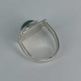 Rectangular designer ring in silver and jade cabochon