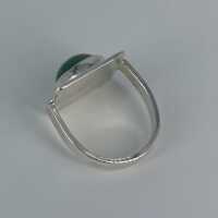 Rectangular designer ring in silver and jade cabochon