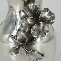 Vintage Vase in Silver with Ginko Leaf Decor