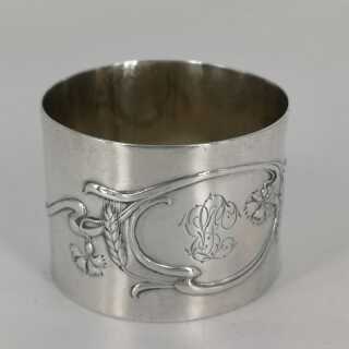 Art Nouveau Napkin Ring in Silver with Cornflower and Ear of Corn Decoration