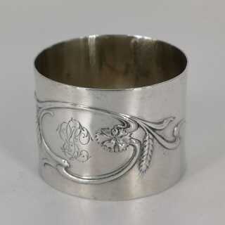 Art Nouveau Napkin Ring in Silver with Cornflower and Ear of Corn Decoration