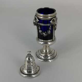 Rare Salt Shaker with Rams Heads in Silver with Glass Insert