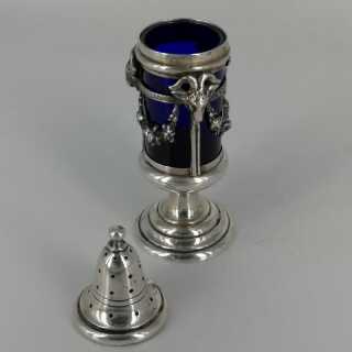 Rare Salt Shaker with Rams Heads in Silver with Glass Insert