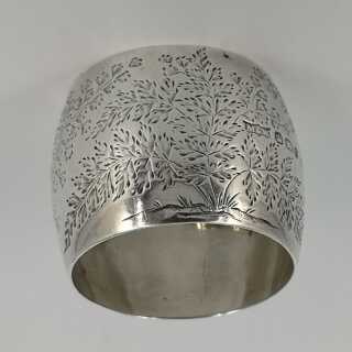 Antique Napkin Ring in Silver with Fern Decoration from 1895