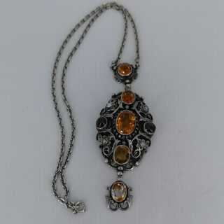 Antique Neo-Renaissance Pendant in Silver with Citrines,Tourmalines and Pearls