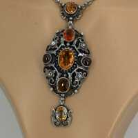 Antiker Neo-Renaissance Anhänger in Silber mit Citrinen,Turmalinen und Perlen