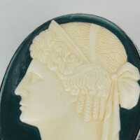 Oval Biedermeier Brooch with Green and White Cameo and Silver