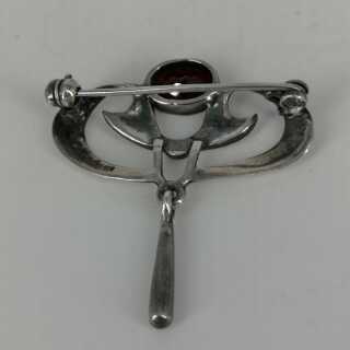 Antique Art Nouveau Brooch in Silver and Tourmaline