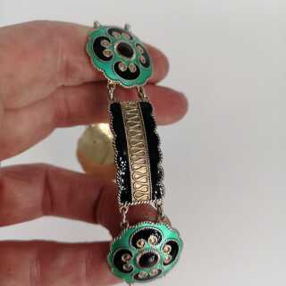 Antiker Emaille Schmuck - Annodazumal Antikschmuck: Antikes Gliederarmband in Silber mit Emaille kaufen 