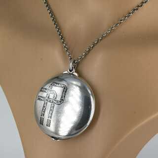 Art Deco Mirror Medallion in Silver and Niello Decor