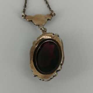 Magnificent pendant with large garnet stone in gold-plated silver